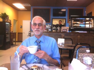 Myron enjoying the java at Ava's Café Bistro 